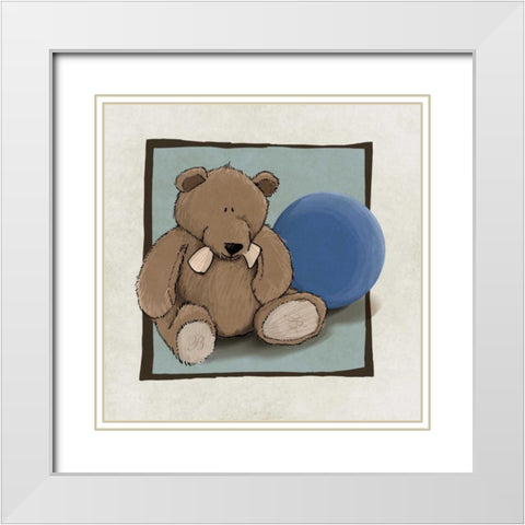 Teddy Bear and Ball White Modern Wood Framed Art Print with Double Matting by GraphINC