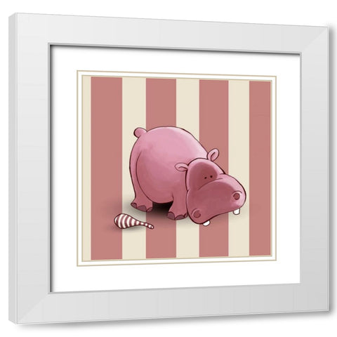 Hippo White Modern Wood Framed Art Print with Double Matting by GraphINC