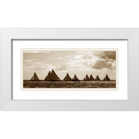 Sailboats White Modern Wood Framed Art Print with Double Matting by GraphINC