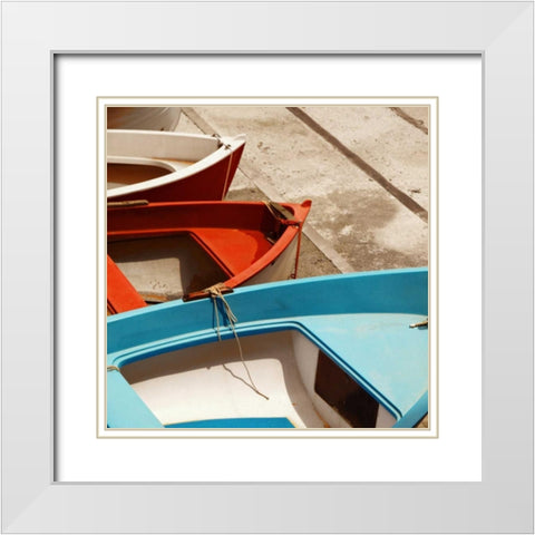 Colorful Boats White Modern Wood Framed Art Print with Double Matting by PhotoINC Studio