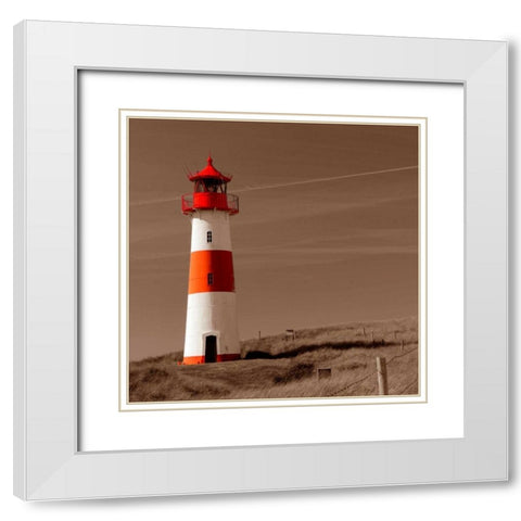 Red and White Lighthouse White Modern Wood Framed Art Print with Double Matting by PhotoINC Studio