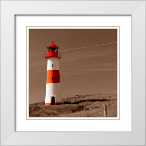 Red and White Lighthouse White Modern Wood Framed Art Print with Double Matting by PhotoINC Studio