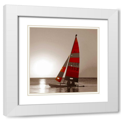 Sailboat Sunset White Modern Wood Framed Art Print with Double Matting by PhotoINC Studio