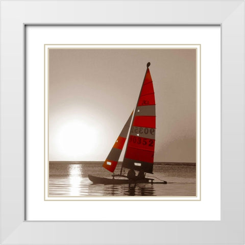 Sailboat Sunset White Modern Wood Framed Art Print with Double Matting by PhotoINC Studio