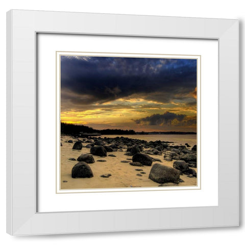 Rocks on Beach White Modern Wood Framed Art Print with Double Matting by PhotoINC Studio