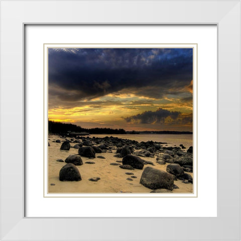 Rocks on Beach White Modern Wood Framed Art Print with Double Matting by PhotoINC Studio