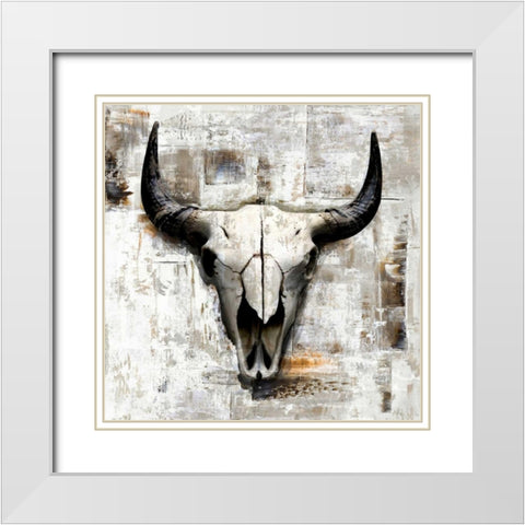White Cowskull White Modern Wood Framed Art Print with Double Matting by GraphINC