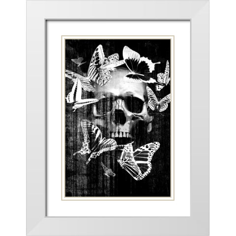Skull Butterfly Crown White Modern Wood Framed Art Print with Double Matting by GraphINC