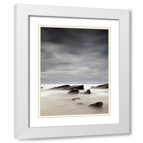 Rocks in Mist White Modern Wood Framed Art Print with Double Matting by PhotoINC Studio
