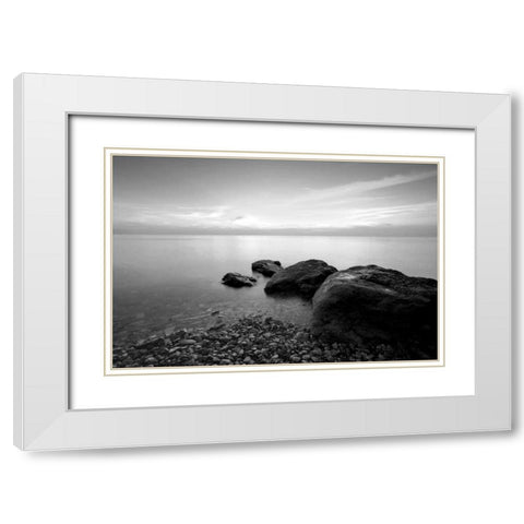 Rocks on Beach White Modern Wood Framed Art Print with Double Matting by PhotoINC Studio