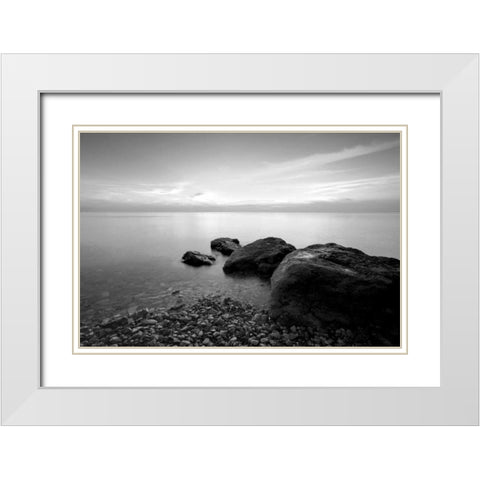 Rocks on Beach White Modern Wood Framed Art Print with Double Matting by PhotoINC Studio
