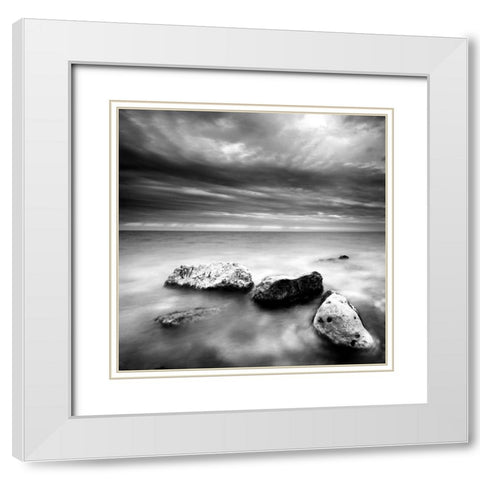 Rocks on Beach White Modern Wood Framed Art Print with Double Matting by PhotoINC Studio
