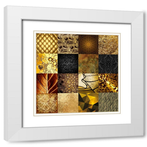 Tiles Decor Gold White Modern Wood Framed Art Print with Double Matting by GraphINC