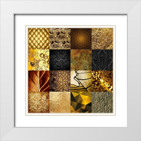 Tiles Decor Gold White Modern Wood Framed Art Print with Double Matting by GraphINC