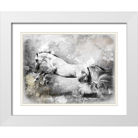 White Horse White Modern Wood Framed Art Print with Double Matting by GraphINC