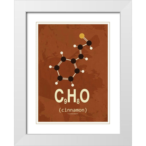 Molecule Cinnamon White Modern Wood Framed Art Print with Double Matting by TypeLike