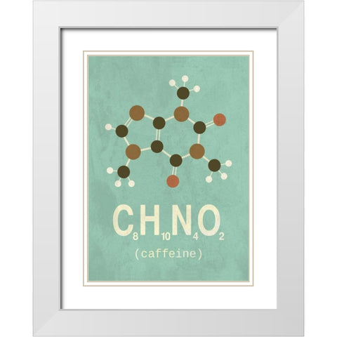 Molecule Caffeine White Modern Wood Framed Art Print with Double Matting by TypeLike