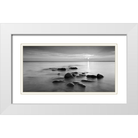Rocks in mist White Modern Wood Framed Art Print with Double Matting by PhotoINC Studio