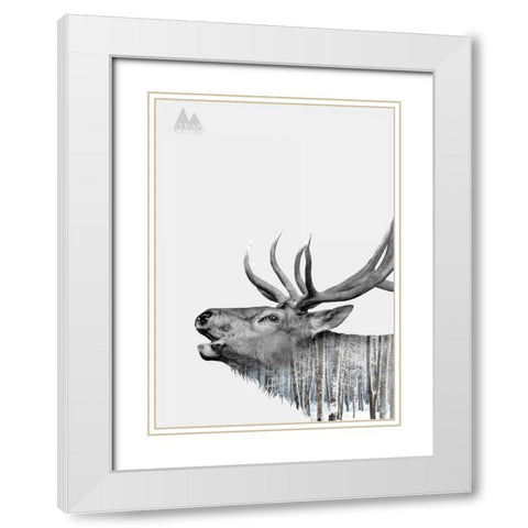 Deer White Modern Wood Framed Art Print with Double Matting by Clean Nature