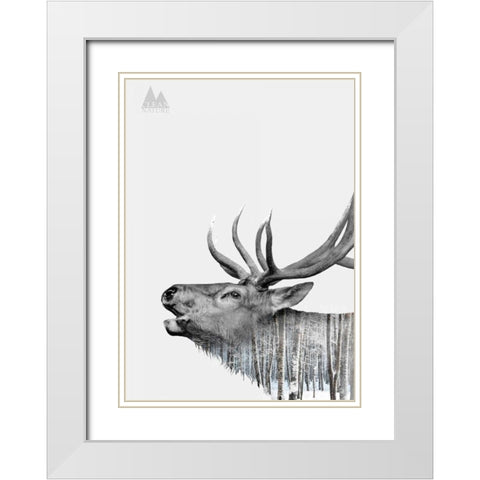 Deer White Modern Wood Framed Art Print with Double Matting by Clean Nature