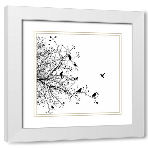 Bird I White Modern Wood Framed Art Print with Double Matting by GraphINC
