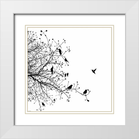 Bird I White Modern Wood Framed Art Print with Double Matting by GraphINC