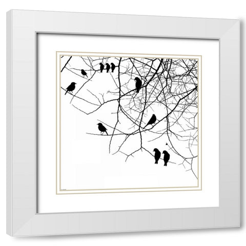 Bird II White Modern Wood Framed Art Print with Double Matting by GraphINC
