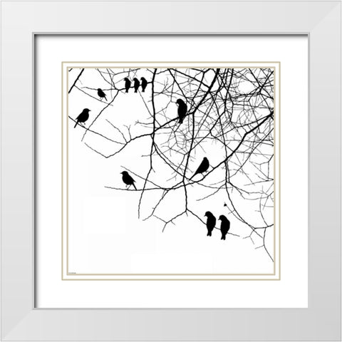 Bird II White Modern Wood Framed Art Print with Double Matting by GraphINC