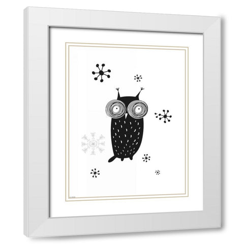 Owl I White Modern Wood Framed Art Print with Double Matting by GraphINC