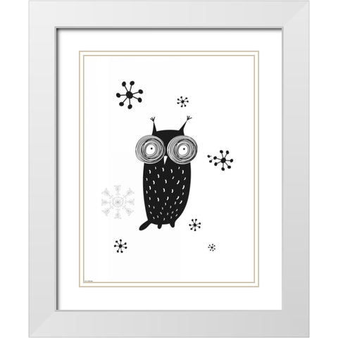 Owl I White Modern Wood Framed Art Print with Double Matting by GraphINC