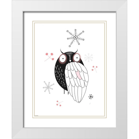 Owl II White Modern Wood Framed Art Print with Double Matting by GraphINC