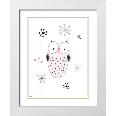Owl III White Modern Wood Framed Art Print with Double Matting by GraphINC