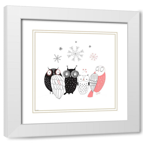 Owl IV White Modern Wood Framed Art Print with Double Matting by GraphINC