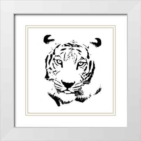Tiger White Modern Wood Framed Art Print with Double Matting by GraphINC