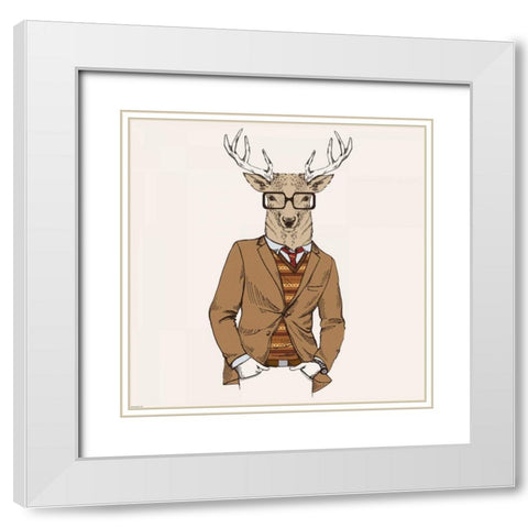Deer-man 1 White Modern Wood Framed Art Print with Double Matting by GraphINC