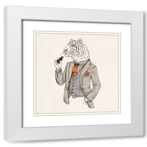 Tiger-man White Modern Wood Framed Art Print with Double Matting by GraphINC