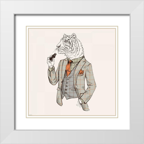 Tiger-man White Modern Wood Framed Art Print with Double Matting by GraphINC