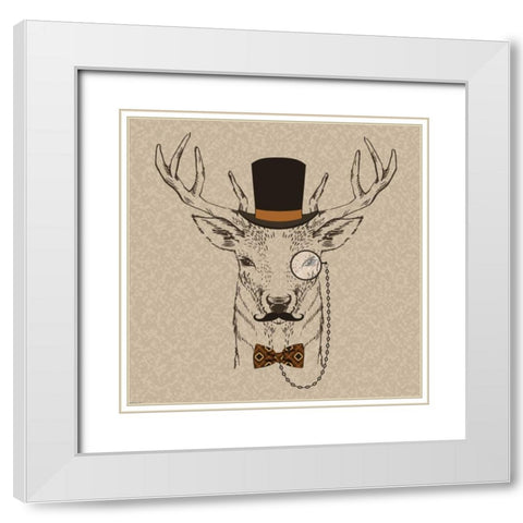 Deer-man 2 White Modern Wood Framed Art Print with Double Matting by GraphINC