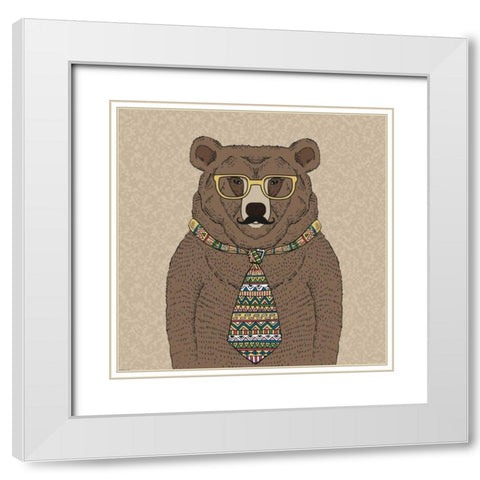 Bear-man White Modern Wood Framed Art Print with Double Matting by GraphINC