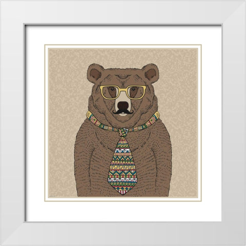 Bear-man White Modern Wood Framed Art Print with Double Matting by GraphINC