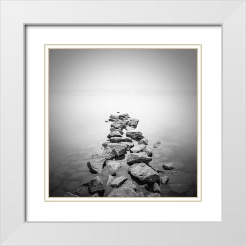 Piled rocks White Modern Wood Framed Art Print with Double Matting by PhotoINC Studio