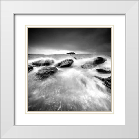 Waves on Rocks White Modern Wood Framed Art Print with Double Matting by PhotoINC Studio