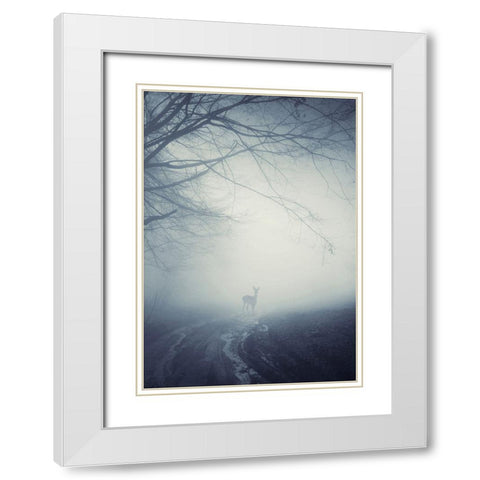 Foggy Morning Hike White Modern Wood Framed Art Print with Double Matting by Incado