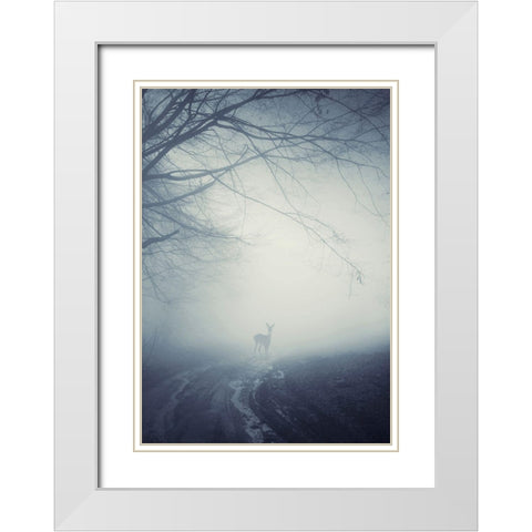 Foggy Morning Hike White Modern Wood Framed Art Print with Double Matting by Incado