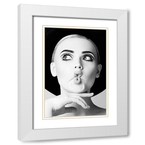 Fish Face Glamour White Modern Wood Framed Art Print with Double Matting by Incado