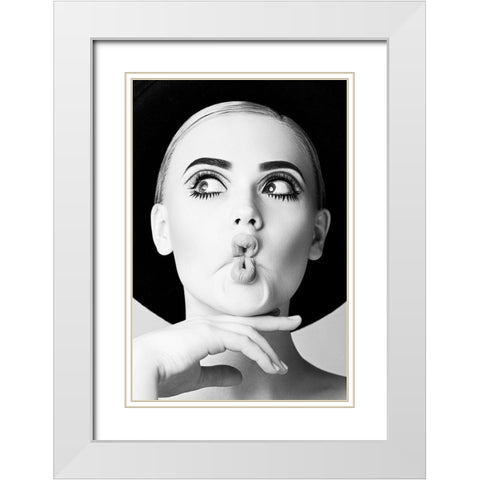 Fish Face Glamour White Modern Wood Framed Art Print with Double Matting by Incado
