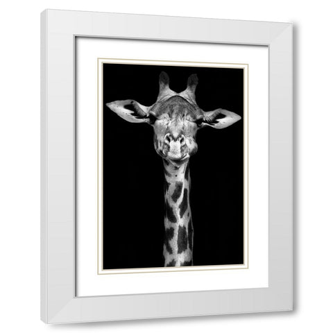 Giraffe White Modern Wood Framed Art Print with Double Matting by Incado