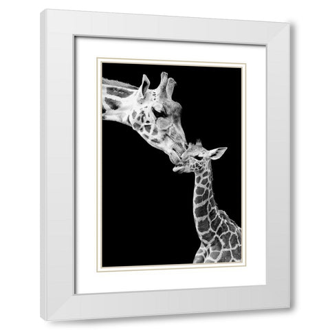 First Love - Giraffe White Modern Wood Framed Art Print with Double Matting by Incado