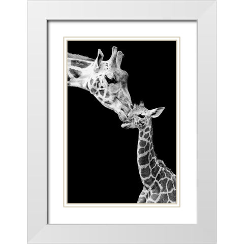 First Love - Giraffe White Modern Wood Framed Art Print with Double Matting by Incado