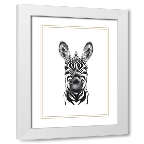 Zebra Illustration White Modern Wood Framed Art Print with Double Matting by Incado